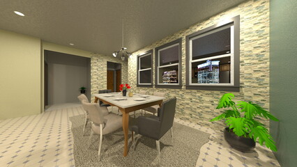 夜景が見えるダイニングルーム