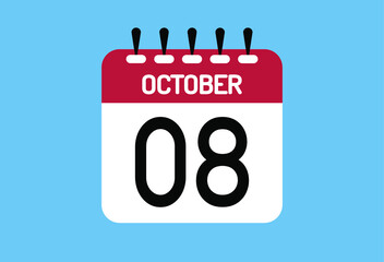 October day 8. Calendar design template 8 october in background blue.