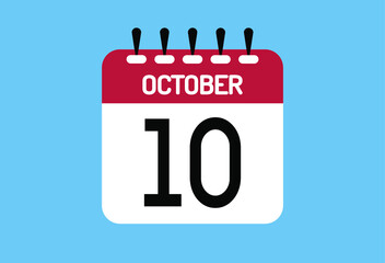 October day 10. Calendar design template 10 october in background blue.