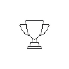 Trophy, cup award. Pixel art line icon vector illustration