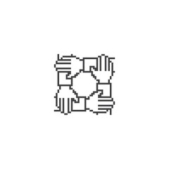 Teamwork four hand, unity business. Pixel art line icon vector icon illustration