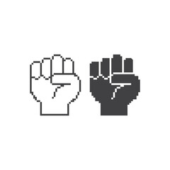 Fototapeta na wymiar Raised fist hand power. Pixel art line icon vector icon illustration