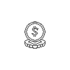 Dollar coins. Pixel art line icon vector icon illustration