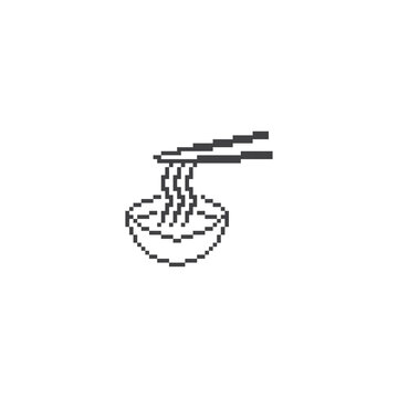 recommend clip art: Noodles bowl, ramen . Pixel art line icon vector illustration