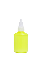 Yellow tube glue white background.