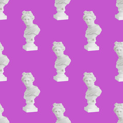 Fototapeta na wymiar Seamless pattern of plaster figures on a purple background. Abstract background. Minimal concept.