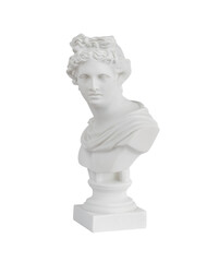 Plaster figure of Apollo isolated on a white background. Minimal concept.