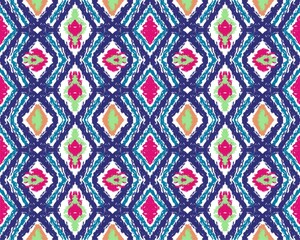 Ikat geometric folklore ornament with diamonds. Tribal ethnic vector texture. Seamless striped pattern in Aztec style. Folk embroidery. Indian, Scandinavian, Gypsy, Mexican, African rug.