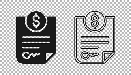 Black Contract money icon isolated on transparent background. Banking document dollar file finance money page. Vector