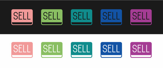 Set Sell button icon isolated on black and white background. Financial and stock investment market concept. Vector