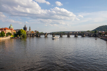 Charles Bridge that crosses the Vltava river in Prague, Czech Republic.