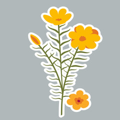 autumn flower sticker in flat design, isolated