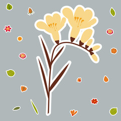 autumn flower sticker in flat design, isolated on white background vector