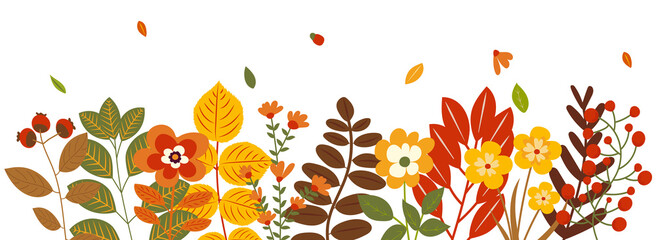 autumn flowers, bouquet in flat design, isolated vector