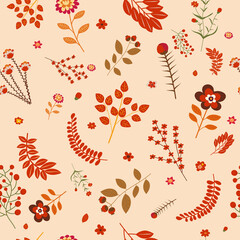 autumn seamless background, leaves, flowers