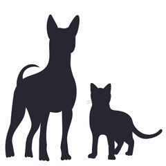dog and cat silhouette on white background, isolated, vector