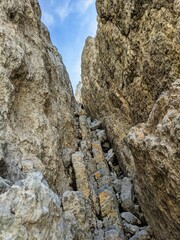 Climbing on the altmann in appenzell toggenburg in the southern chimney to the summit. Mountaineering in the Alpstein.