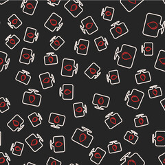 Line Water drop with location icon isolated seamless pattern on black background. Vector