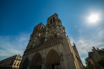 Fototapeta na wymiar Notre Dame de Paris cathedral, France. Facade of Notre Dame. 