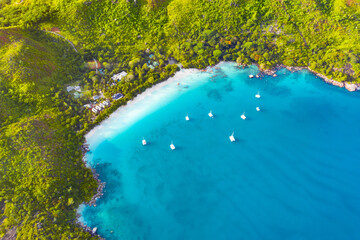 Obraz premium Aerial view of Anse Lazio beach, Praslin, Seychelles