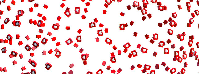 Red social media notification like icon falling . Follow, comment, isolated like icons background. - 3D illustration.