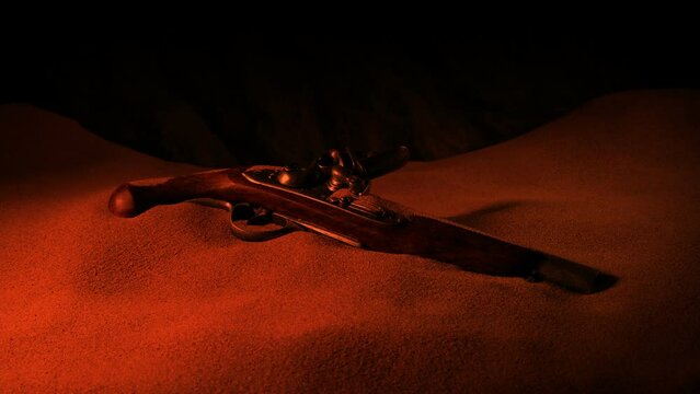 Pirate Gun In The Sand In Firelight