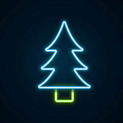 Fototapeta premium Glowing neon line Tree icon isolated on black background. Forest symbol. Colorful outline concept. Vector