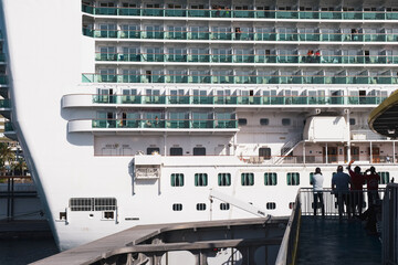 Cruise ship docked in a port in the Canary Islands