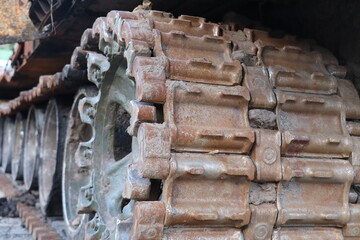 Caterpillar from a captured Russian tank. War in Ukraine.