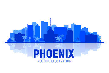 Phoenix City shilouette skyline. Arizona USA. Vector illustration.Business and tourism image.