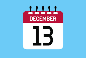 December day 13. Calendar design template 13 december in background blue.