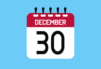 December day 30. Calendar design template 30 december in background blue.