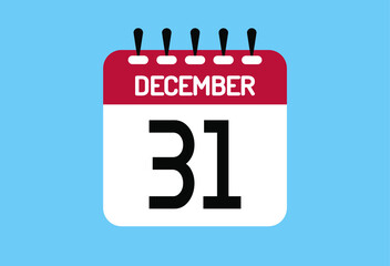 December day 31. Calendar design template 31 december in background blue.