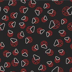 Line Christmas night icon isolated seamless pattern on black background. Merry Christmas and Happy New Year. Vector