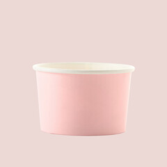 Pink ice cream paper cup on pink pastel background