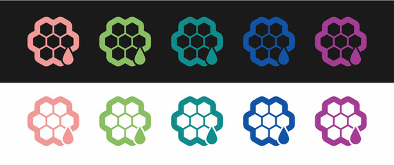 Set Honeycomb icon isolated on black and white background. Honey cells symbol. Sweet natural food. Vector