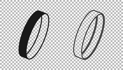 Black Wedding ring icon isolated on transparent background. Bride and groom jewelry sign. Marriage symbol. Diamond ring. Vector