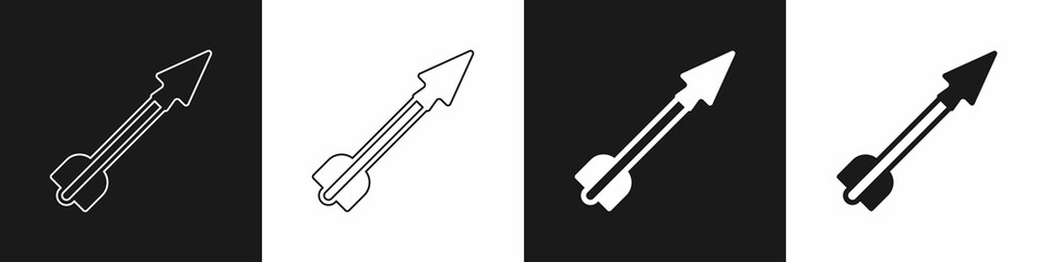 Set Medieval arrow icon isolated on black and white background. Medieval weapon. Vector