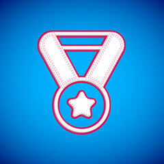 White Medal icon isolated on blue background. Winner symbol. Vector