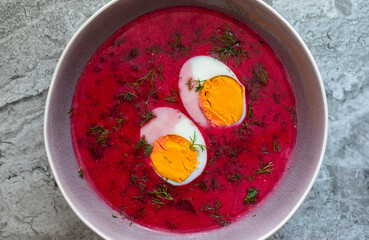 Botwinka, traditional polish soup made from young beetroots - obrazy, fototapety, plakaty