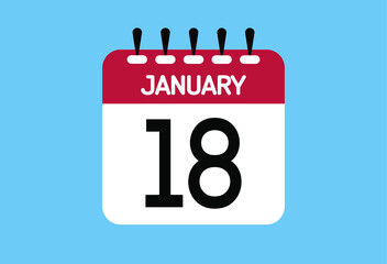 January day 18. Calendar design template 18 january in background blue.