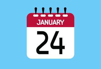 January day 24. Calendar design template 24 january in background blue.