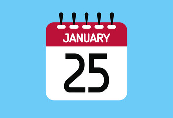 January day 25. Calendar design template 25 january in background blue.