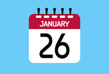 January day 26. Calendar design template 26 january in background blue.