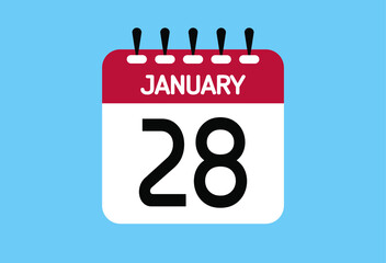 January day 28. Calendar design template 28 january in background blue.