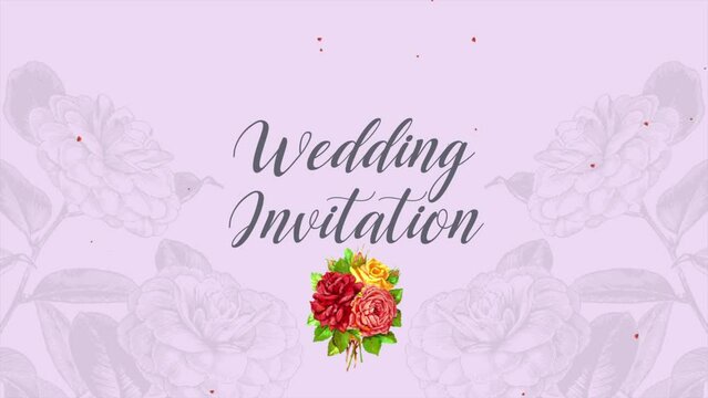 Wedding Invitation with red roses and vintage flowers, motion holidays, romantic and wedding style background