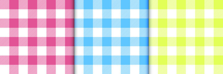 Plaid seamless pattern in pink, blue and yellow colors. vector illustration