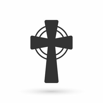Grey Celtic cross icon isolated on white background. Happy Saint Patricks day. National Irish holiday. Vector