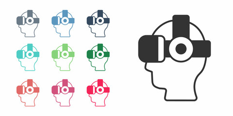 Black Virtual reality glasses icon isolated on white background. Stereoscopic 3d vr mask. Optical head mounted display. Set icons colorful. Vector