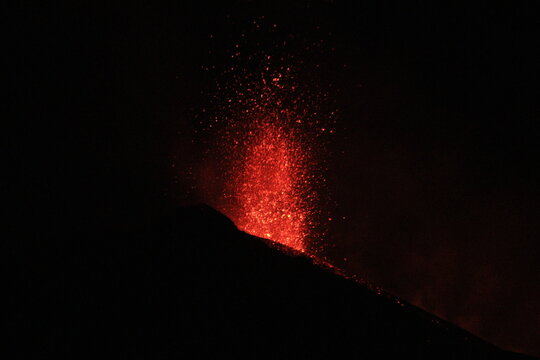 Mount Etna Erupting At Night